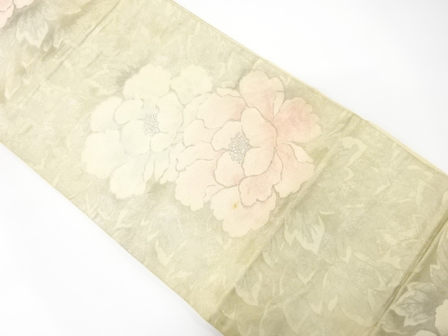 JAPANESE KIMONO / ANTIQUE FUKURO OBI / SILK / WOVEN PEONY